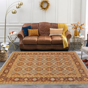 handmade Transitional Kafkaz Chobi Ziegler Blue Brown Hand Knotted RECTANGLE 100% WOOL area rug 9 x 12